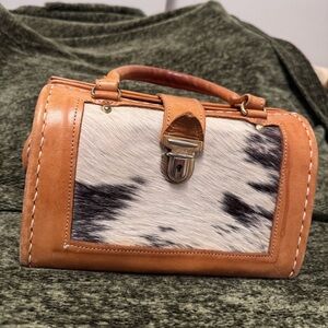 Leather calf hair cow print vintage bag